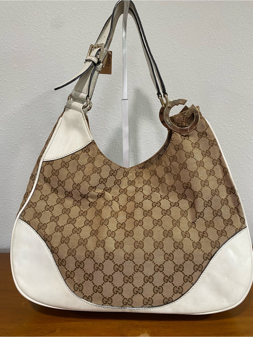 Beige Monogram Canvas Hobo with White Leather Trim